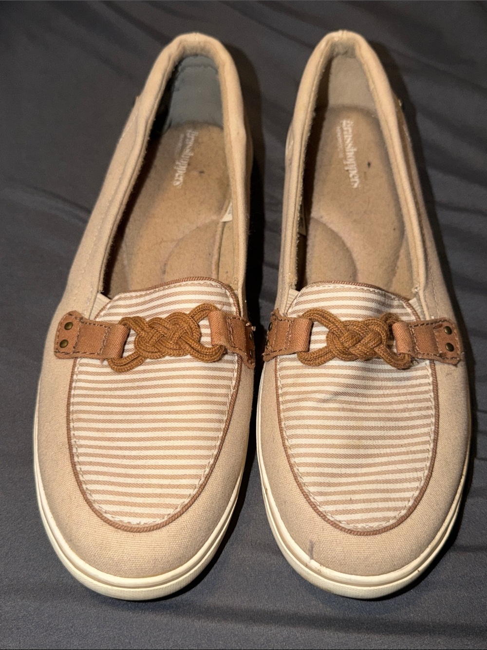 Grasshoppers Beige Slip-On Loafers with Tan Braided Accent